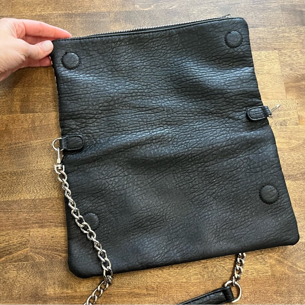 Express animal print pony fur black faux leather folder over purse shoulder bag - Picture 6 of 8